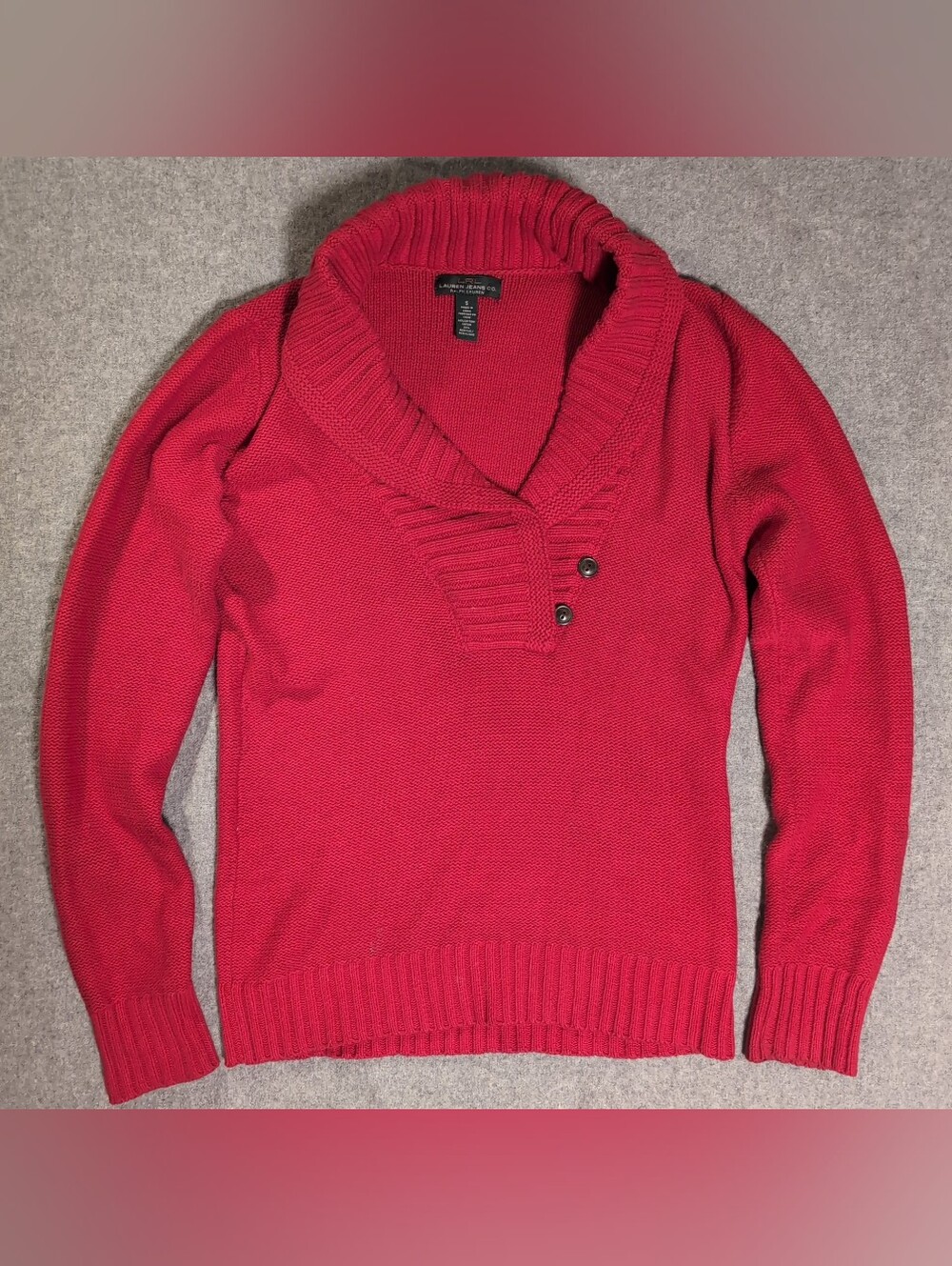 LAUREN Ralph Lauren Red Shawl Collar Sweater Womens Small Holiday Party Knit